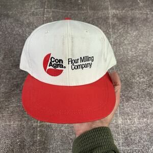 Men's Vintage 90's ConAgra Flour Milling Company USA White Red Strapback Hat Cap